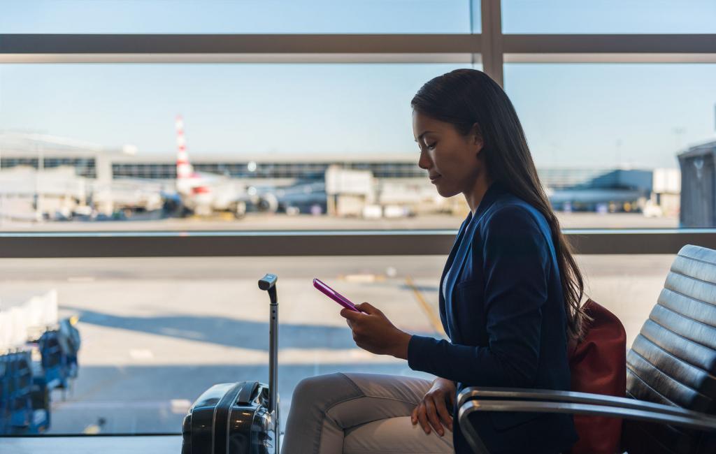 Airport phone travel woman using mobile phone